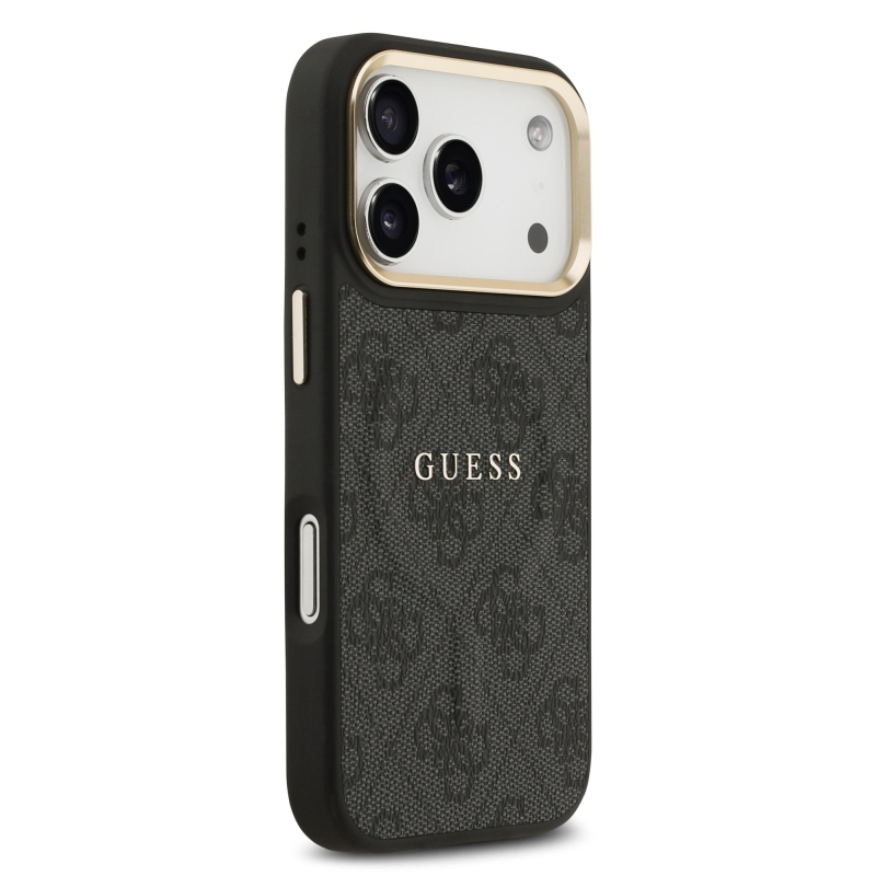 Guess PU kožený zadný kryt 4G Gold Frame MagSafe pre iPhone 17 Pro Black