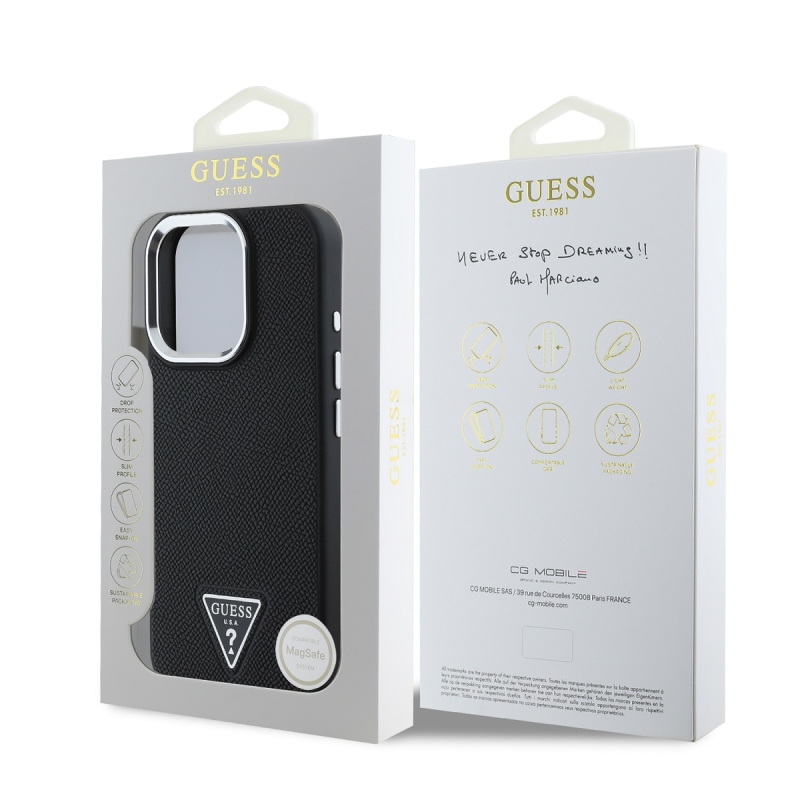 Guess PU Grained Triangle Logo Zadný Kryt pre iPhone 16 Pro Black