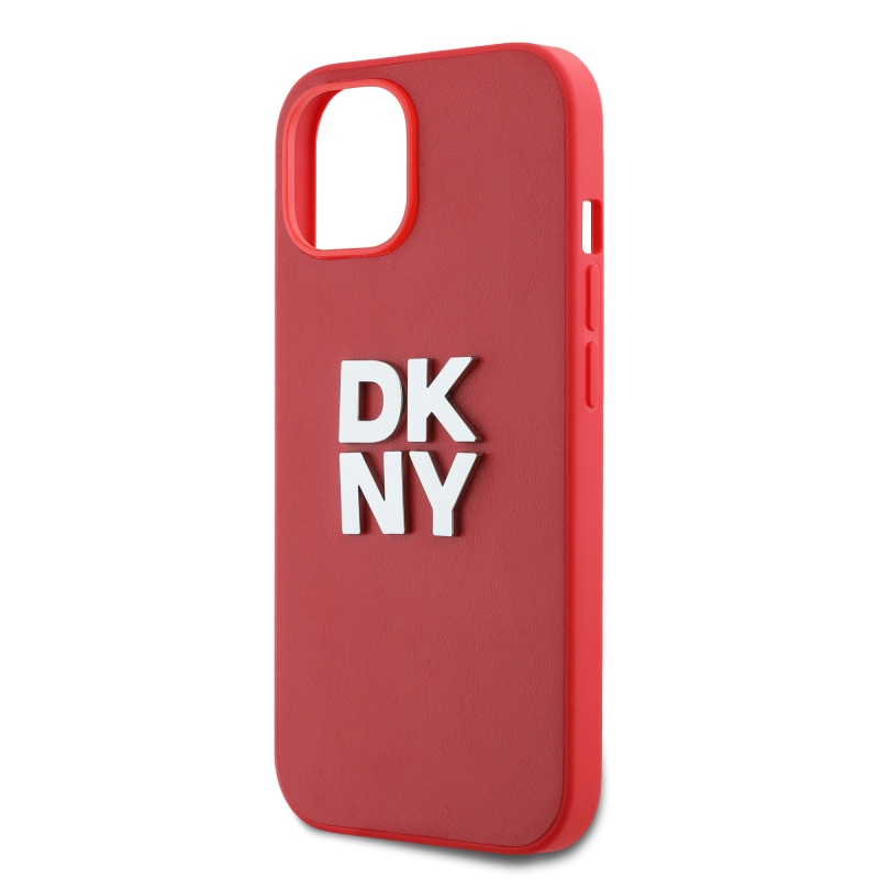 DKNY PU Leather Stack Logo Wrist Strap Zadný Kryt pre iPhone 14 Red