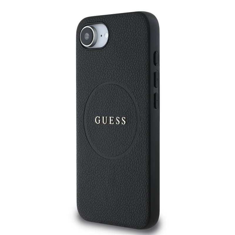 Guess PU zrnitý klasický zadný kryt MagSafe s logom pre iPhone SE4 Black