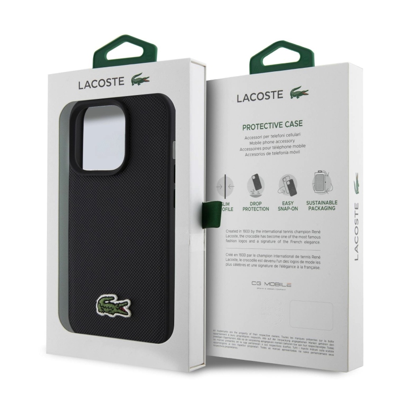 Lacoste Iconic Petit Pique Woven Logo Magsafe Zadný Kryt pre iPhone 15 Pro Max Black