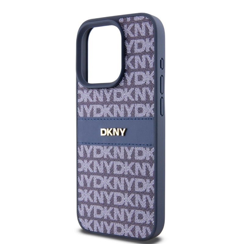 DKNY PU Leather Repeat Pattern Tonal Stripe Zadný Kryt pre iPhone 15 Pro Blue