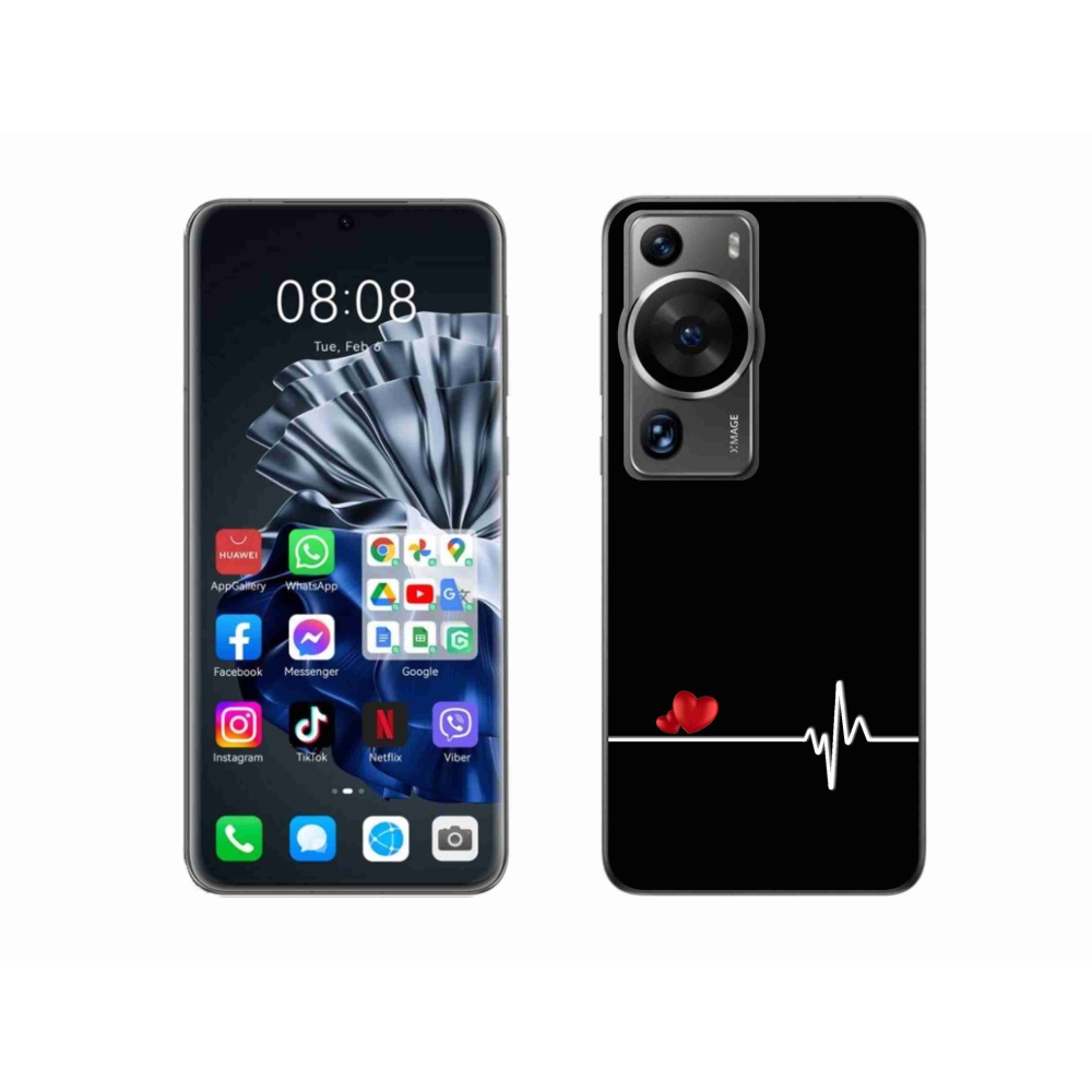 Gélový kryt mmCase na Huawei P60 Pro - srdce a tep čierne pozadie
