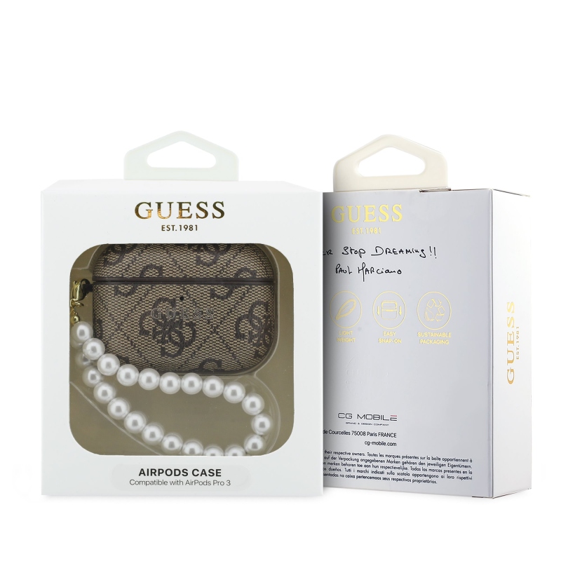 Guess PU 4G Classic Logo Pearl Strap Puzdro pre AirPods Pro 3 Brown