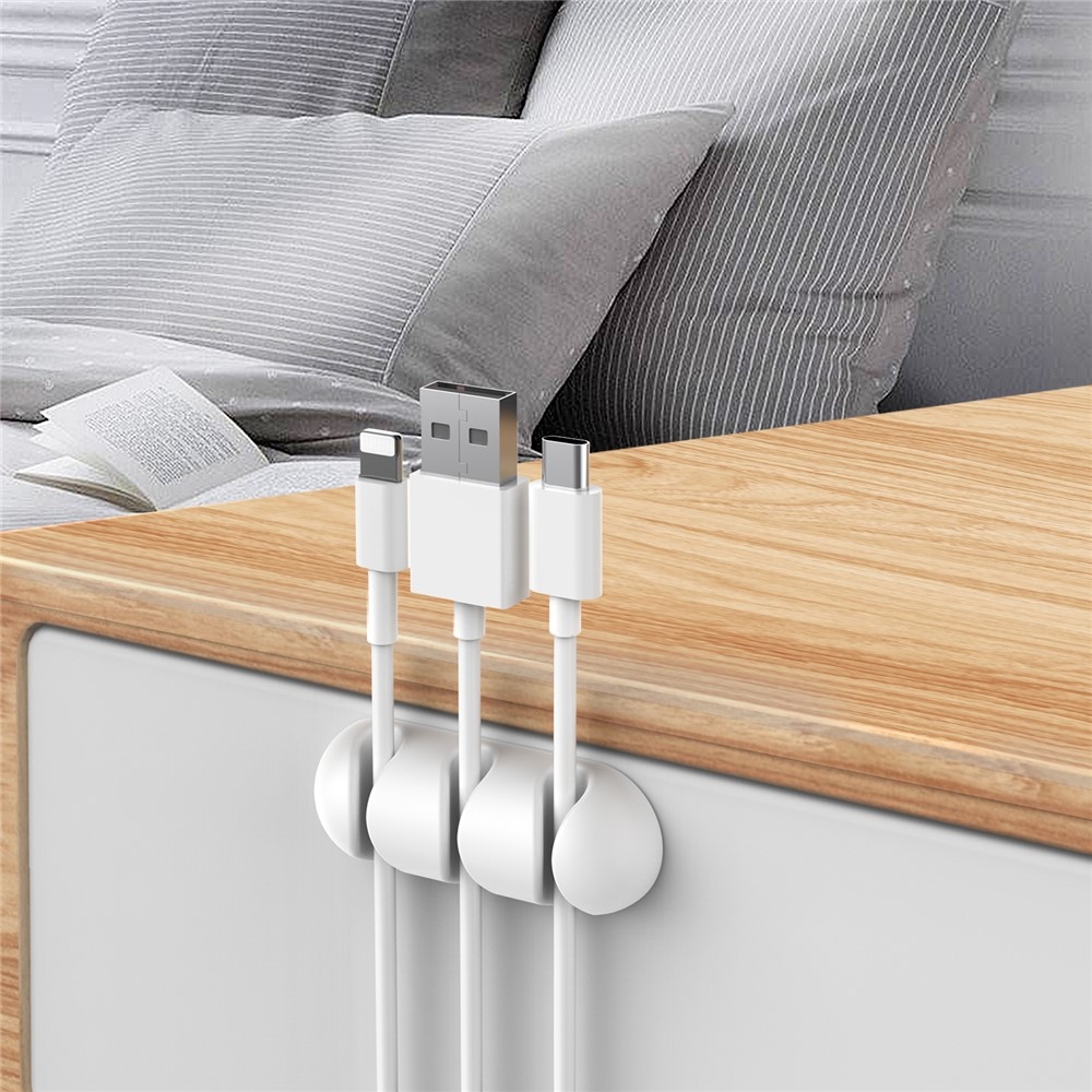 Silikónový držiak káblov s 3 drážkami a samolepiacim uchytením - biely