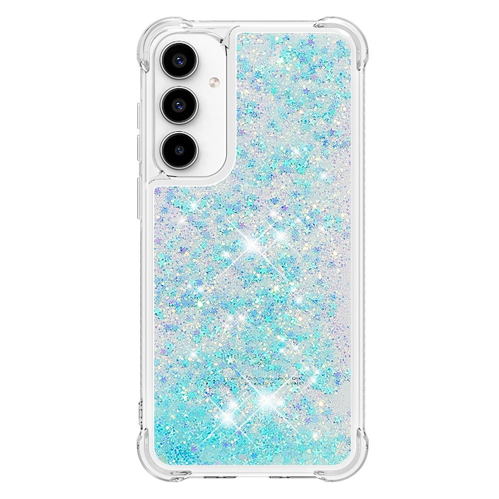 Glitter gélový presýpací obal na Samsung Galaxy A55 5G - modrý/hviezdičky