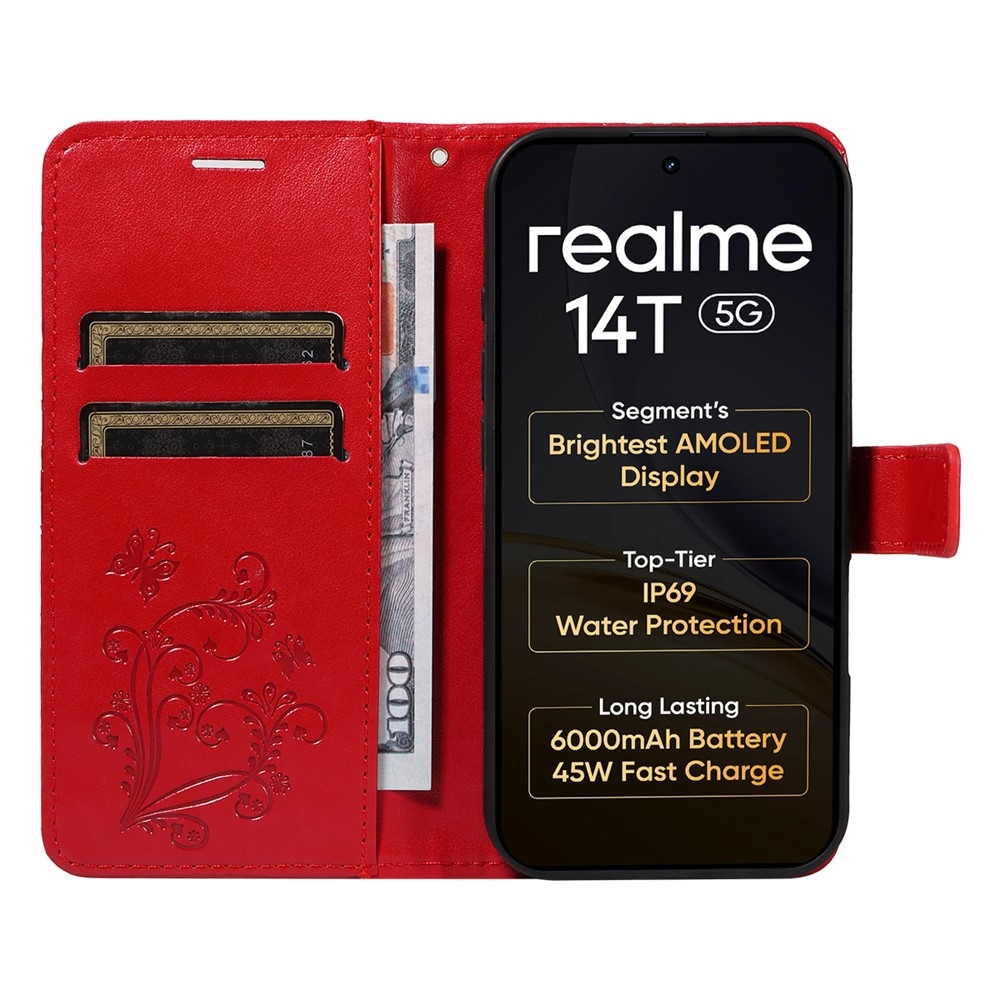 Big Butterfly knižkové puzdro na Realme 14 5G/14T 5G - červené