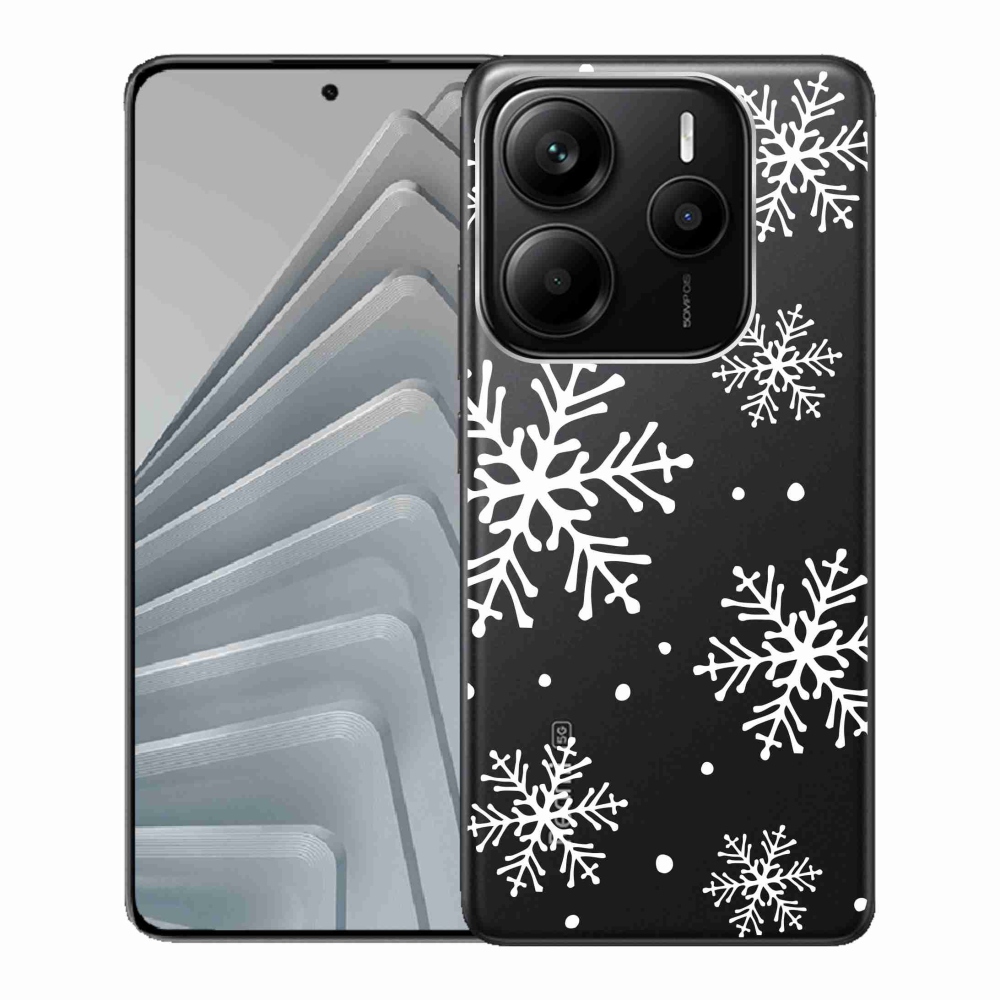 Gélový kryt mmCase na Xiaomi Redmi Note 14 5G - biele vločky na priesvitnom pozadí