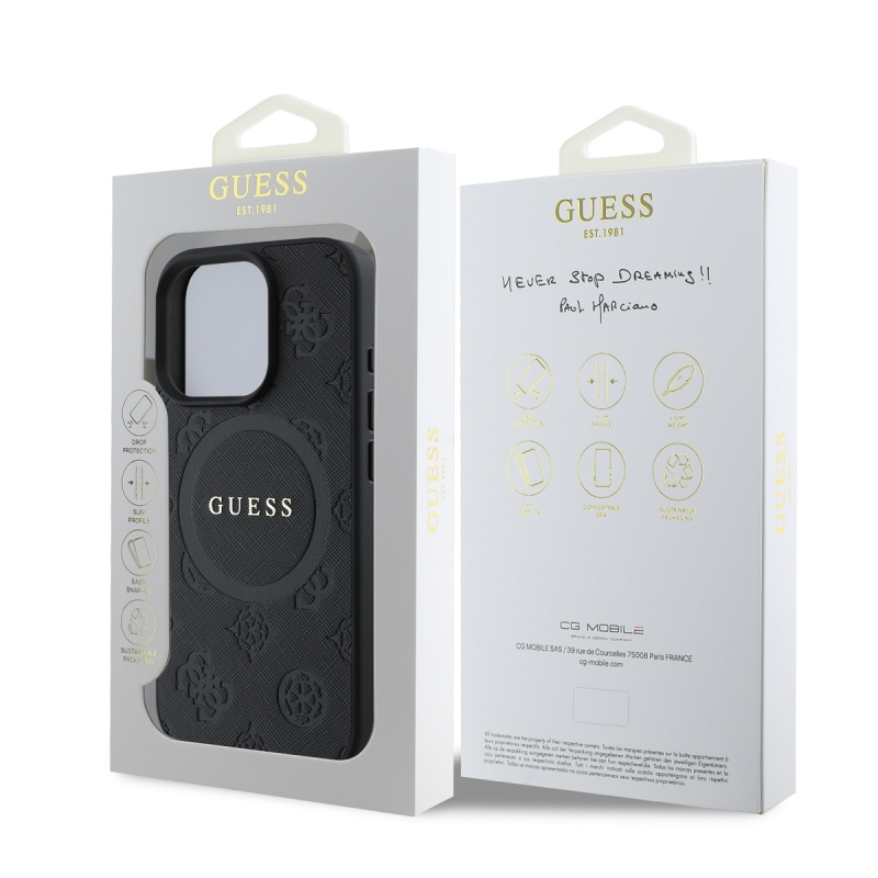 Guess Saffiano Peón Stamp MagSafe Zadný Kryt pre iPhone 16 Pro Black