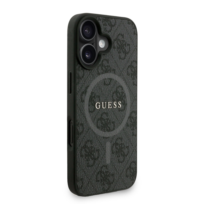 Guess PU Leather 4G Colored Ring Strap MagSafe Zadný Kryt pre iPhone 16 Black