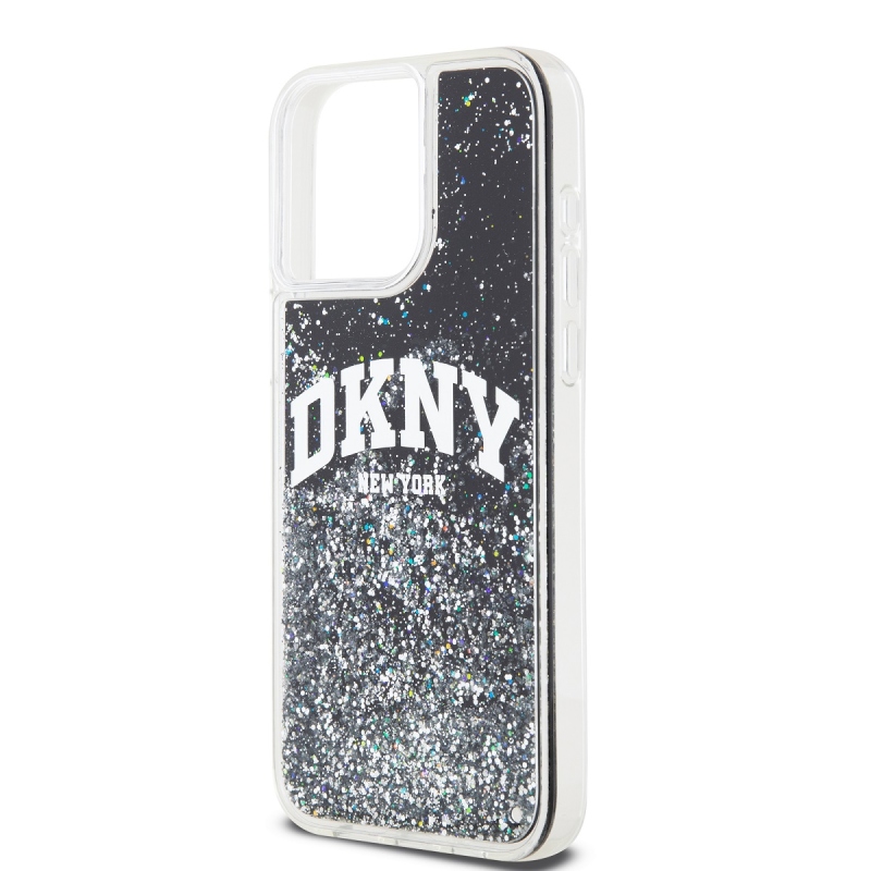 DKNY Liquid Glitter Arch Logo Zadný Kryt pre iPhone 14 Pro Black