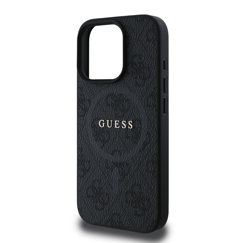 Guess PU Leather 4G Colored Ring MagSafe Zadný Kryt pre iPhone 16 Pro Black