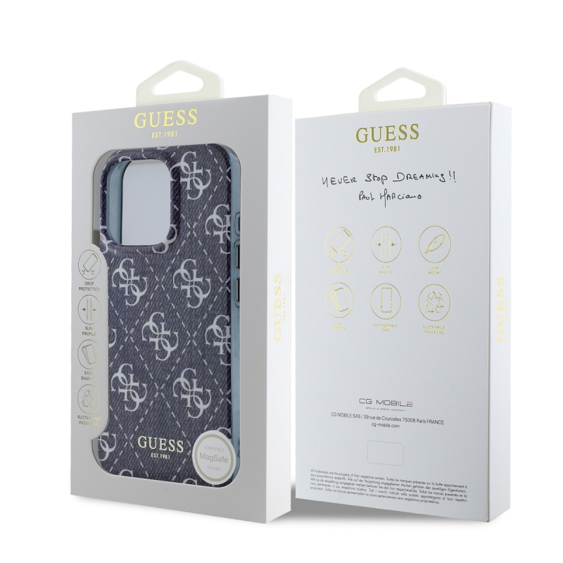 Guess IML Denim Effect MagSafe Zadný Kryt pre iPhone 16 Pro Max Dark Blue