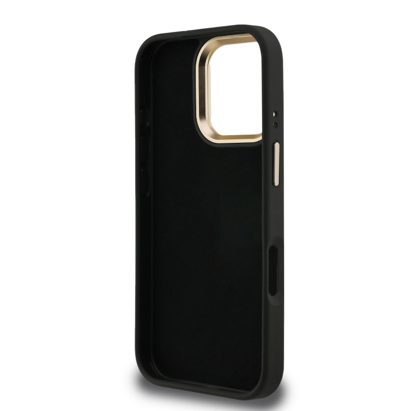 Guess PU 4G Metal Logo Stand Camera Frame Zadný Kryt pre iPhone 16 Pro Max Black