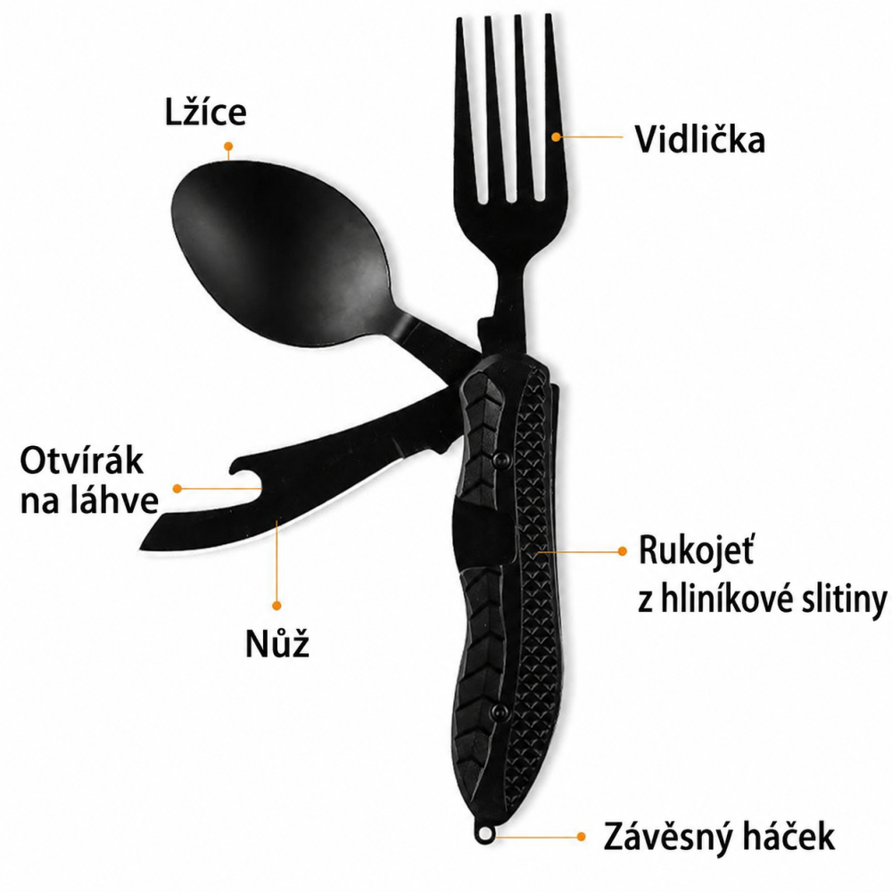 Kempingový skladací príbor 4v1