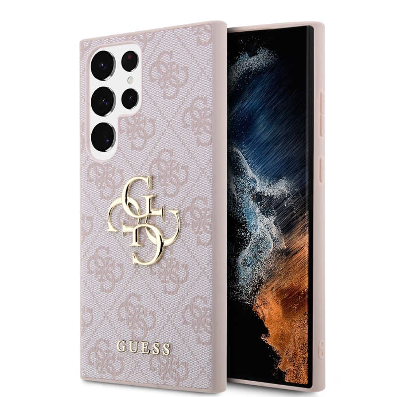 Guess PU 4G Metal Logo Zadný Kryt pre Samsung Galaxy S24 Ultra Pink