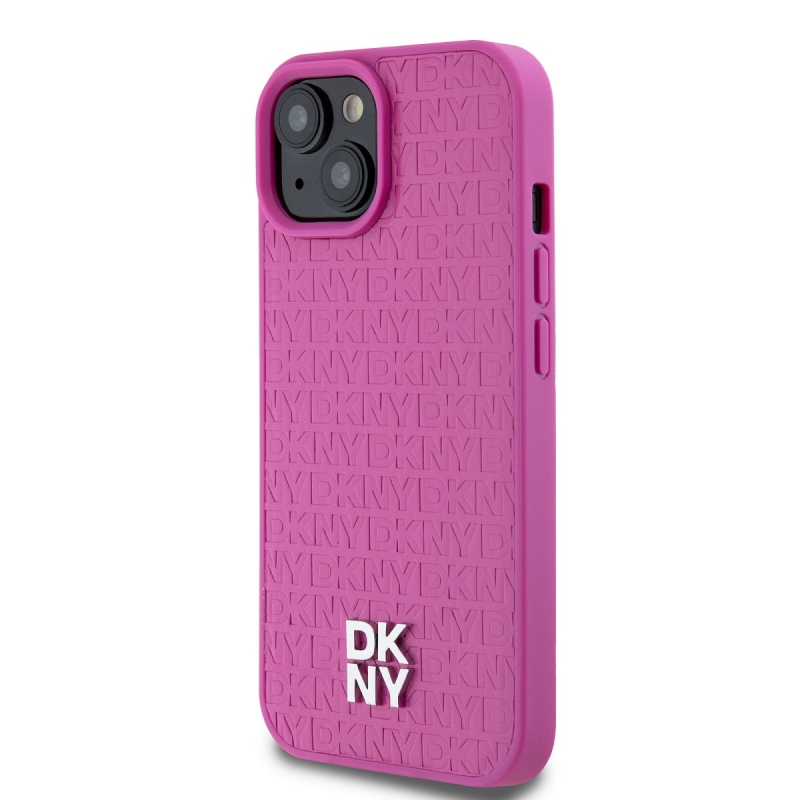 DKNY PU Leather Repeat Pattern Stack Logo Magsafe Zadný Kryt pre iPhone 15 Pink