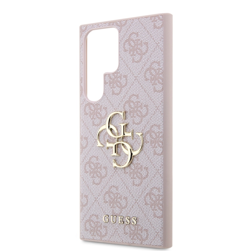 Guess PU 4G Metal Logo Zadný Kryt pre Samsung Galaxy S24 Ultra Pink