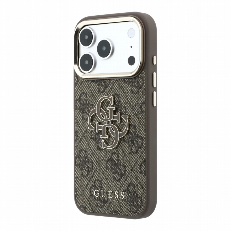 Guess PU 4G Resin Metal Logo – zadný kryt pre iPhone 18 Pro, hnedý