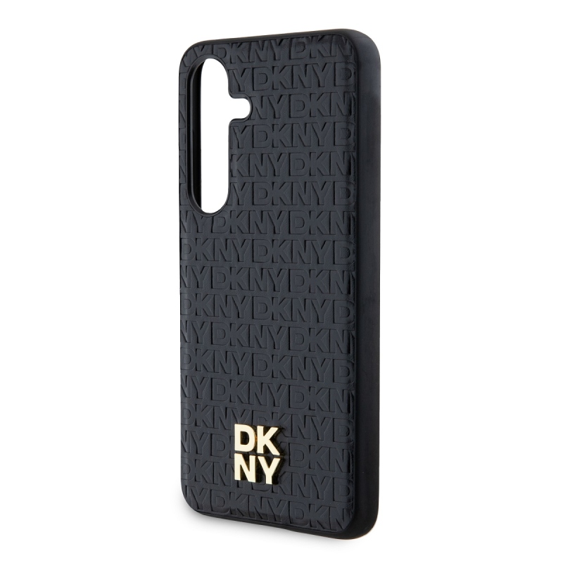 DKNY PU Leather Repeat Pattern Stack Logo Magsafe Zadný Kryt pre Samsung Galaxy S24 Black