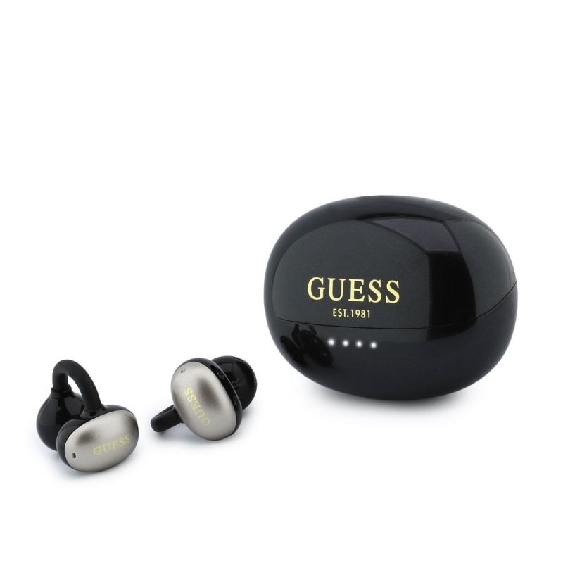 Bezdrôtové slúchadlá Guess s metalickým povrchom, klasickým logom a technológiou OWS – čierne