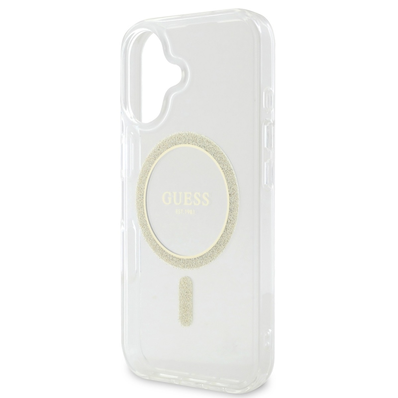 Guess IML Glitter Ring MagSafe Zadný Kryt pre iPhone 16 Plus Transparent