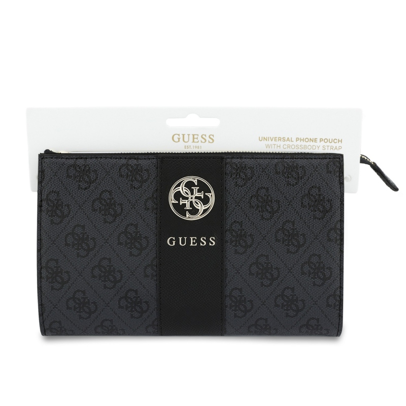 Guess PU 4G Stripe Metal Logo Kabelka na telefón, čierna