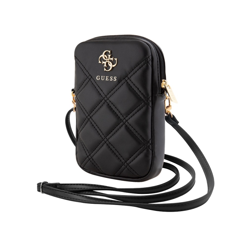 Guess PU Quilted 4G Metal Logo Taška na Telefón so Zipom Black