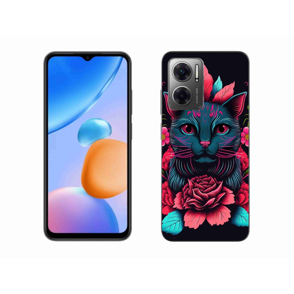 Gélový kryt mmCase na Xiaomi Redmi 10 5G - kvety a mačka