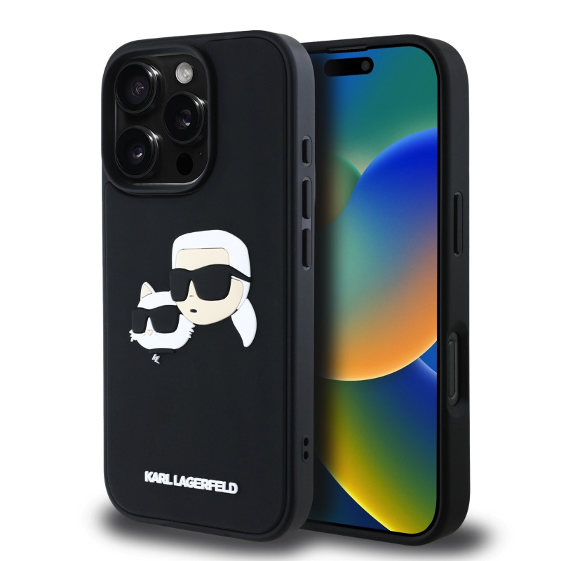 Karl Lagerfeld 3D Rubber Double Heads Zadný Kryt pre iPhone 16 Pro Black