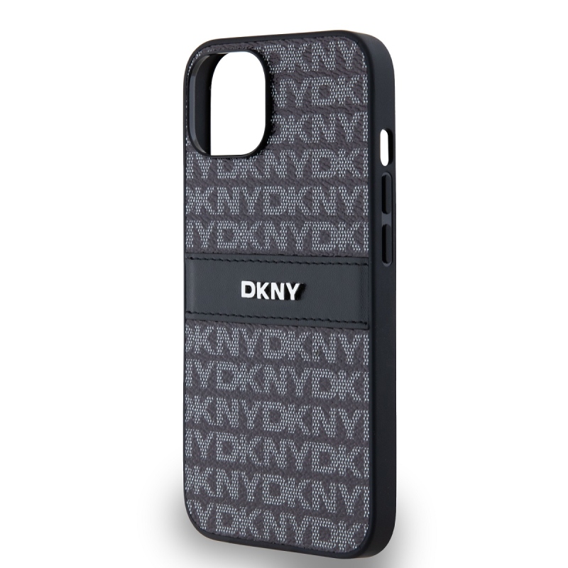 DKNY PU Leather Repeat Pattern Tonal Stripe Zadný Kryt pre iPhone 14 Black