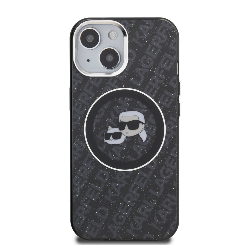 Karl Lagerfeld IML K&CH Heads Repeated Logo MagSafe Zadný Kryt pre iPhone 15 Black