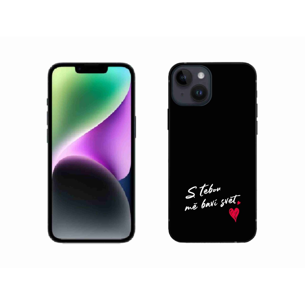 Gélový kryt mmCase na iPhone 14 - zamilovaný text 1 čierne pozadie