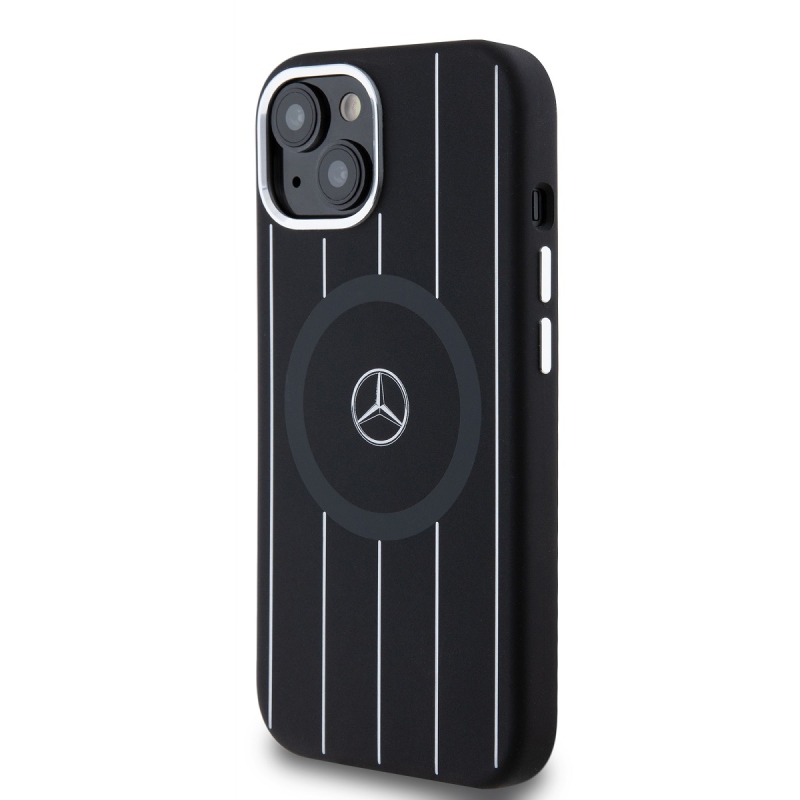 Mercedes Liquid Silicon Stripes Pattern MagSafe Zadný Kryt pre iPhone 15 Black