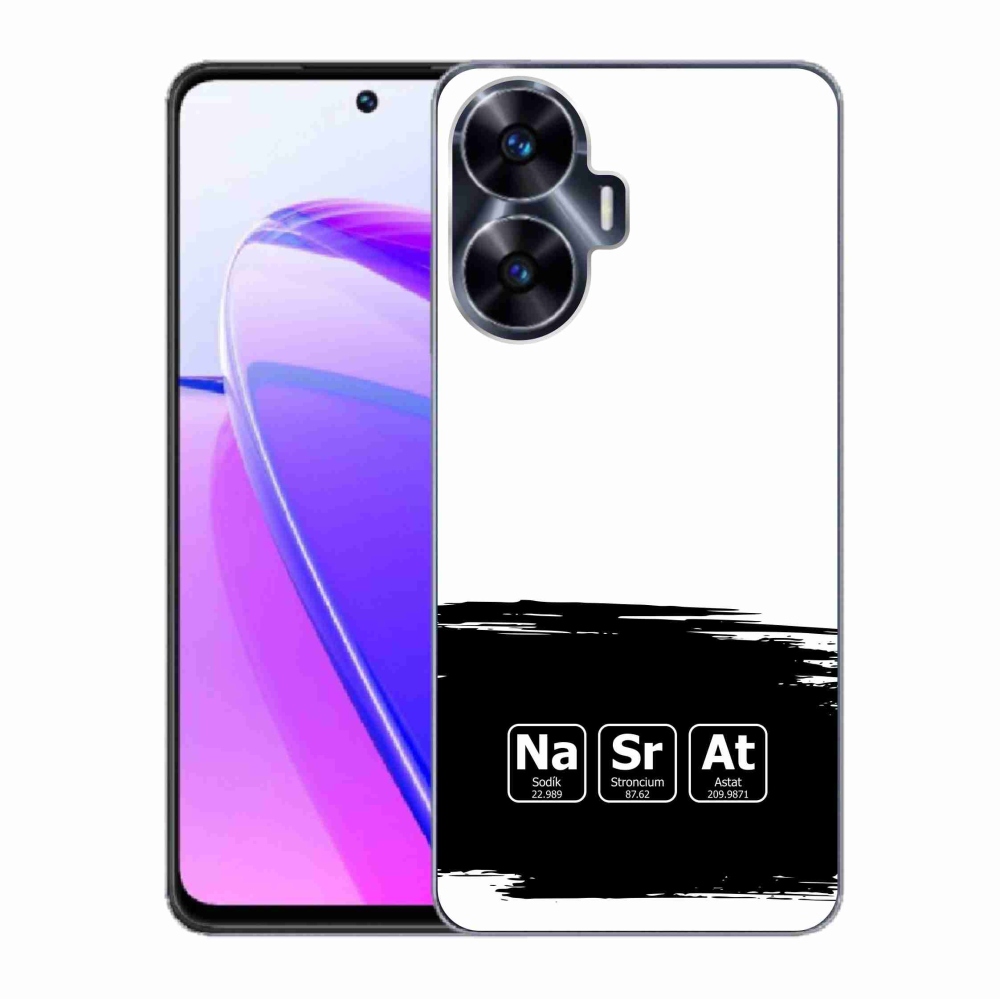 Gélový kryt mmCase na Realme C55 - chemické prvky čiernobiele pozadie