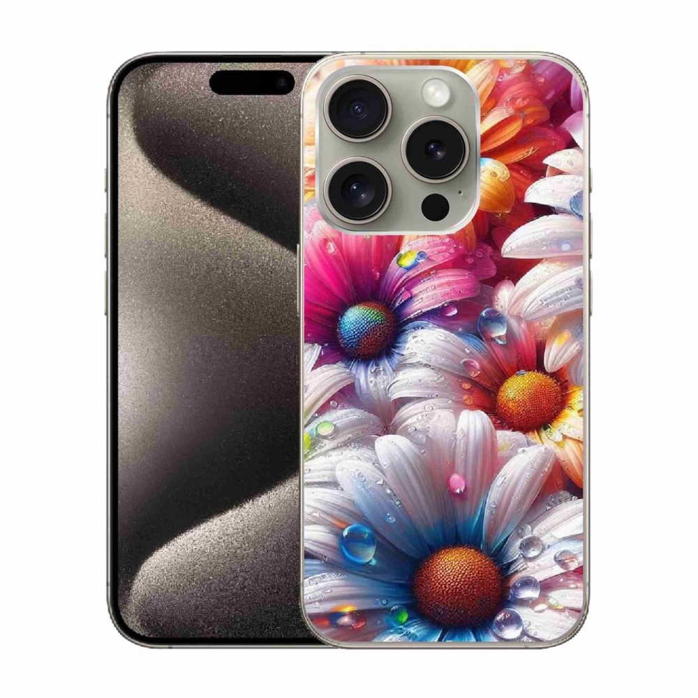 Gélový kryt mmCase na iPhone 15 Pro - farebné margaréty