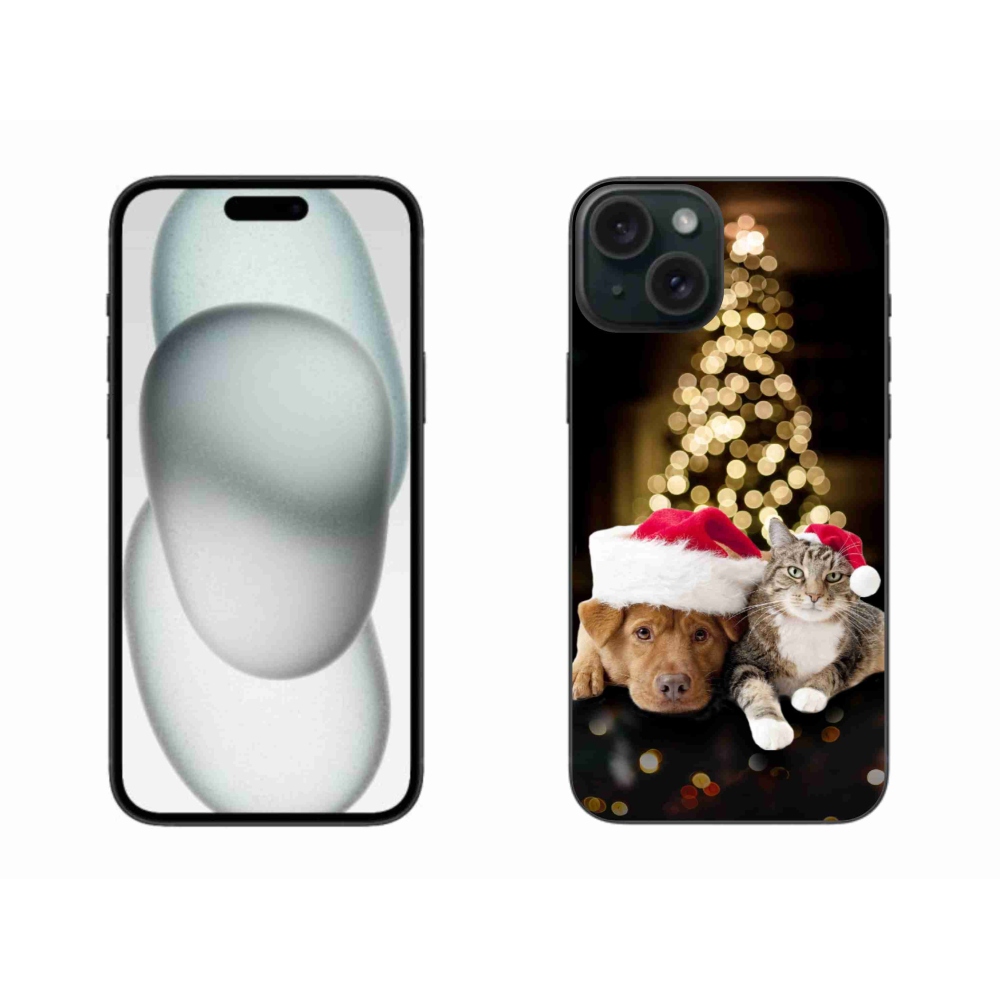 Gélový kryt mmCase na iPhone 15 Plus - vianočný pes a mačka