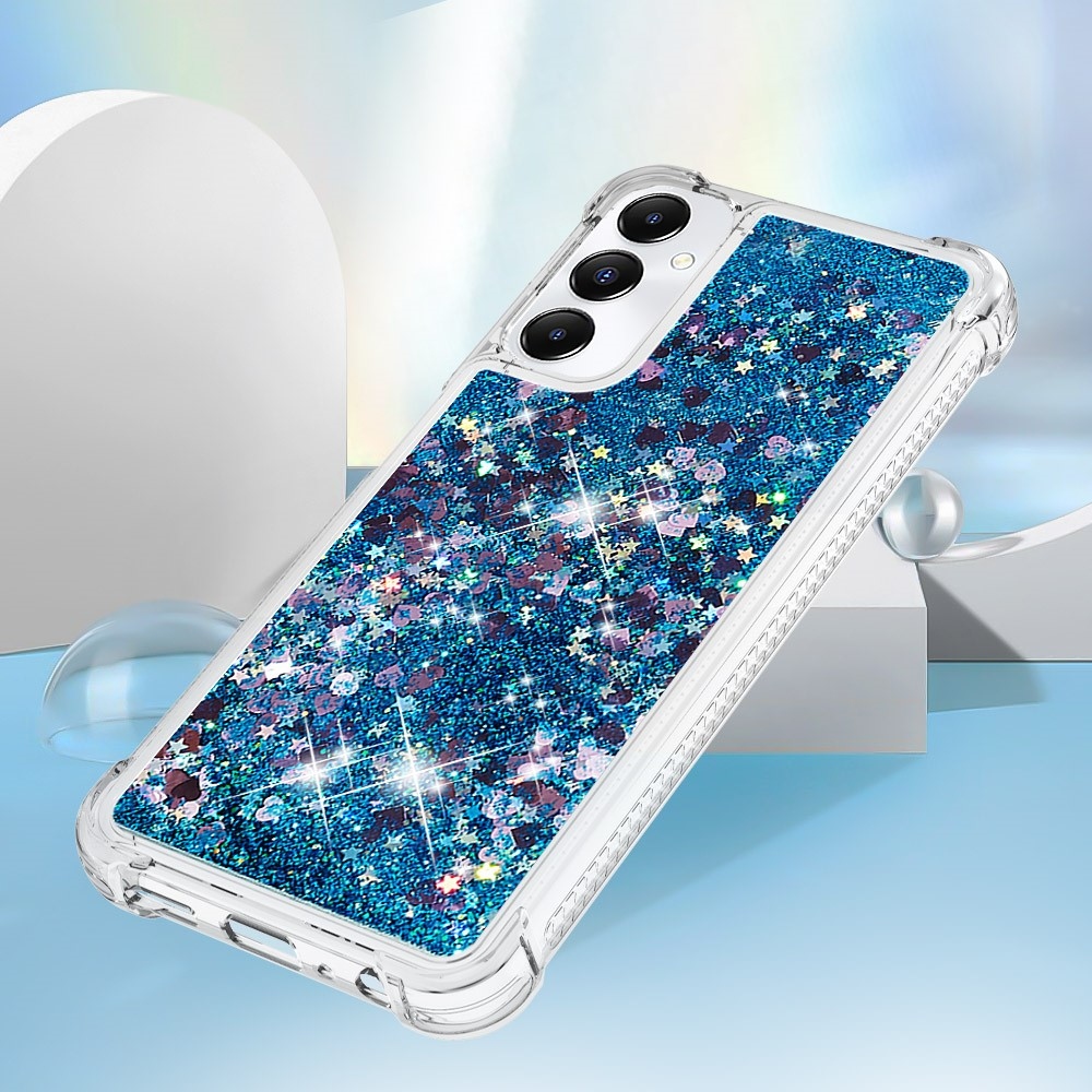 Glitter gélový presýpací obal na Samsung Galaxy A05s - modrý/srdiečka