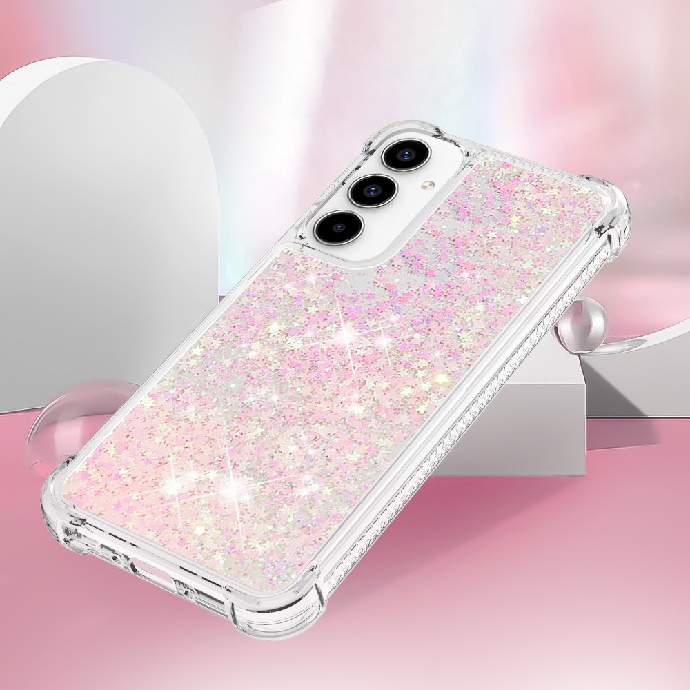 Glitter gélový presýpací obal na Samsung Galaxy A35 5G - ružový/hviezdičky