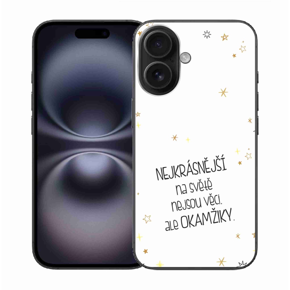 Gélový kryt mmCase na iPhone 16 - citát 4 biele pozadie