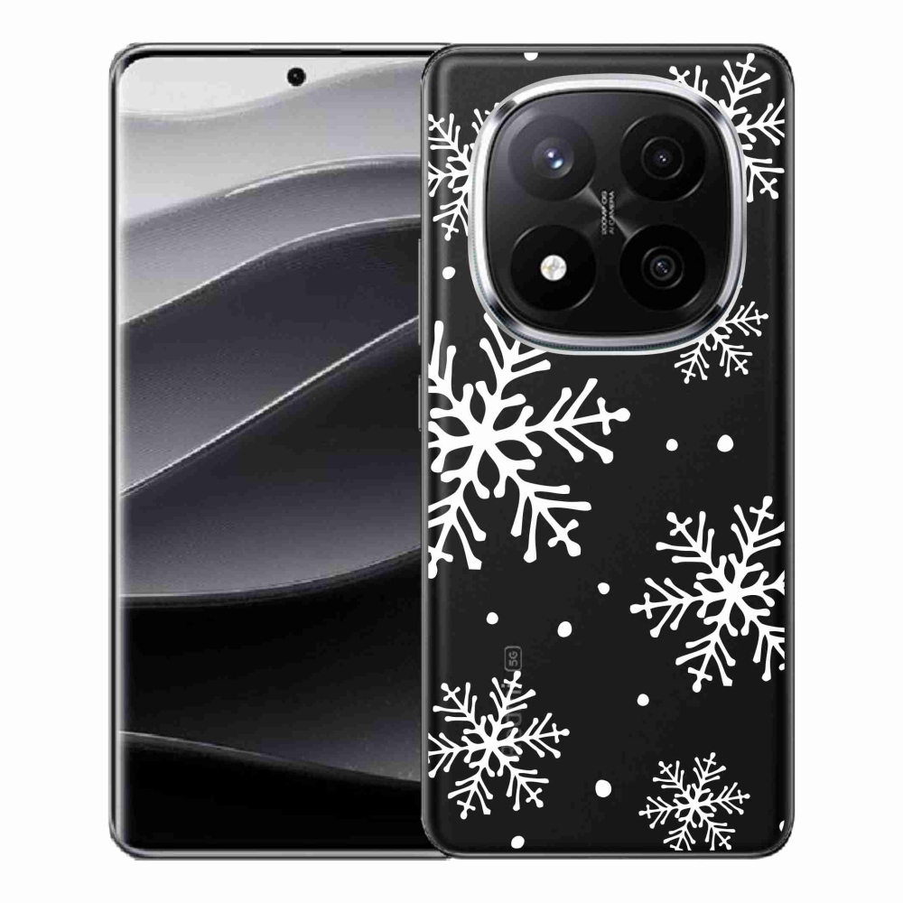 Gélový kryt mmCase na Xiaomi Redmi Note 14 Pro+ 5G - biele vločky na priehľadnom pozadí