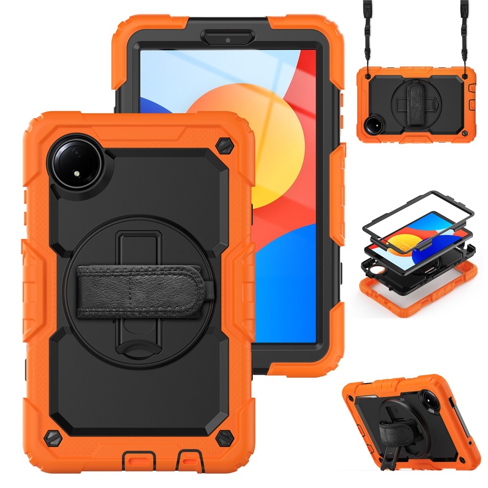 Strap odolný kryt s držiakom na ruku a ramenným popruhom na Xiaomi Redmi Pad SE 8.7 - oranžový