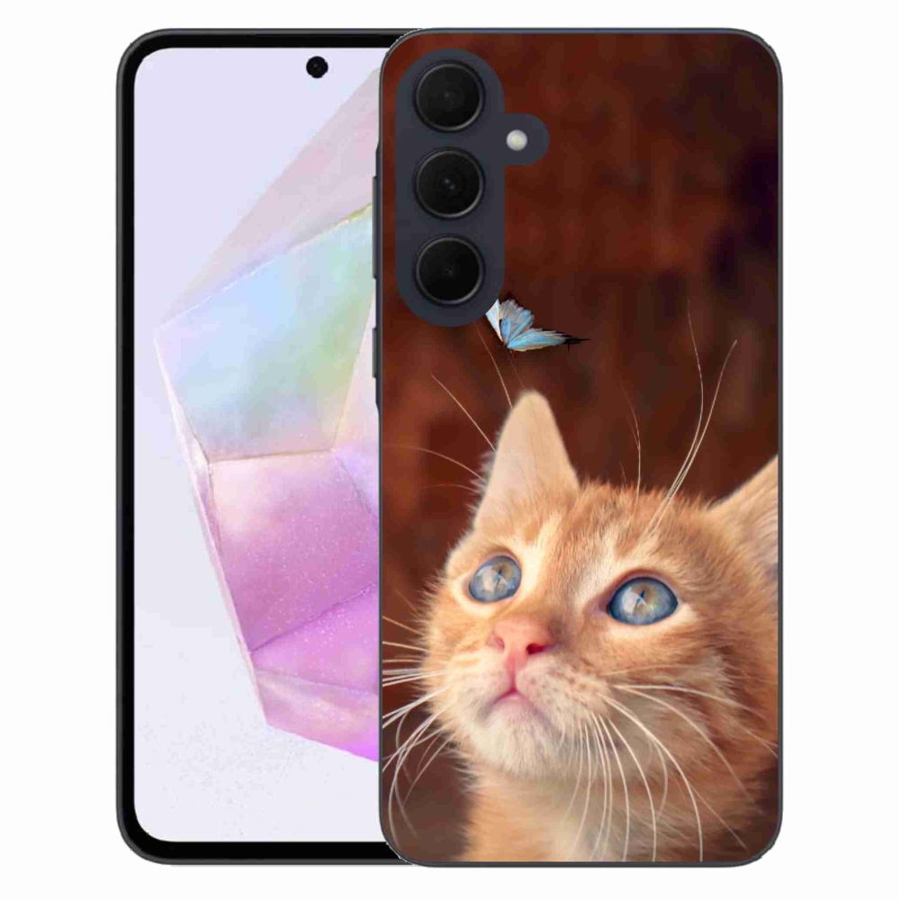 Gélový kryt mmCase na Samsung Galaxy A35 5G - motýľ a mačiatko