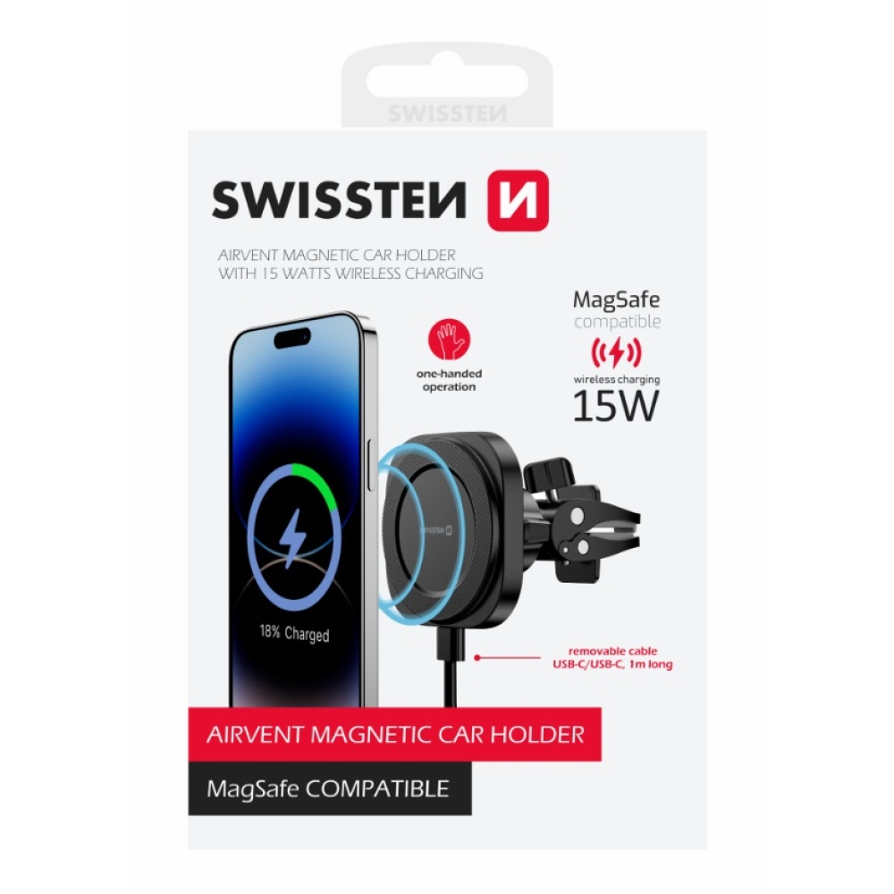 Magnetický držiak Swissten Magstick do ventilátora s bezdrôtovým dobíjaním 15W/7,5W as MagSafe