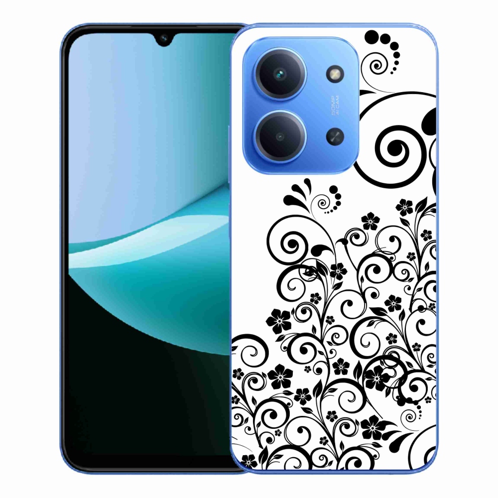 Gélový kryt mmCase na Xiaomi Redmi 15C 4G/5G (173mm) - čiernobiele kvetinové vzory