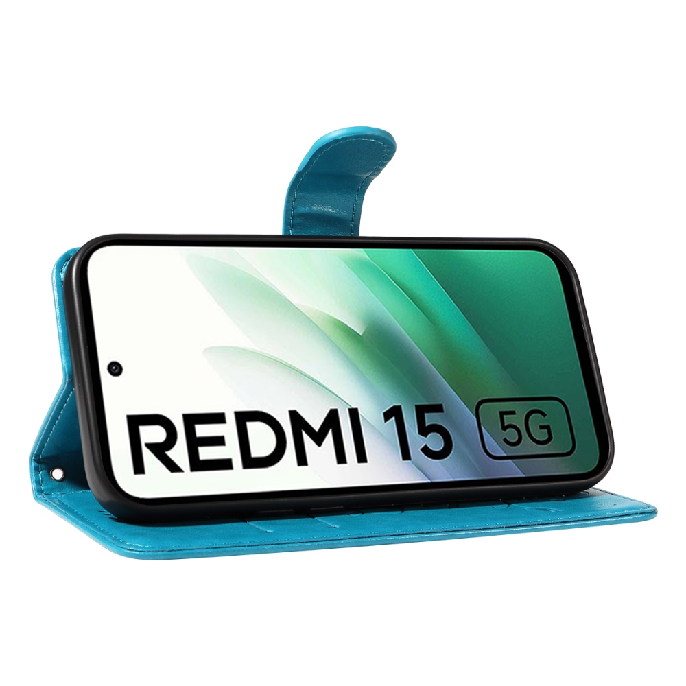 Flowery knižkové púzdro na Xiaomi Redmi 15 4G (171mm) - modré