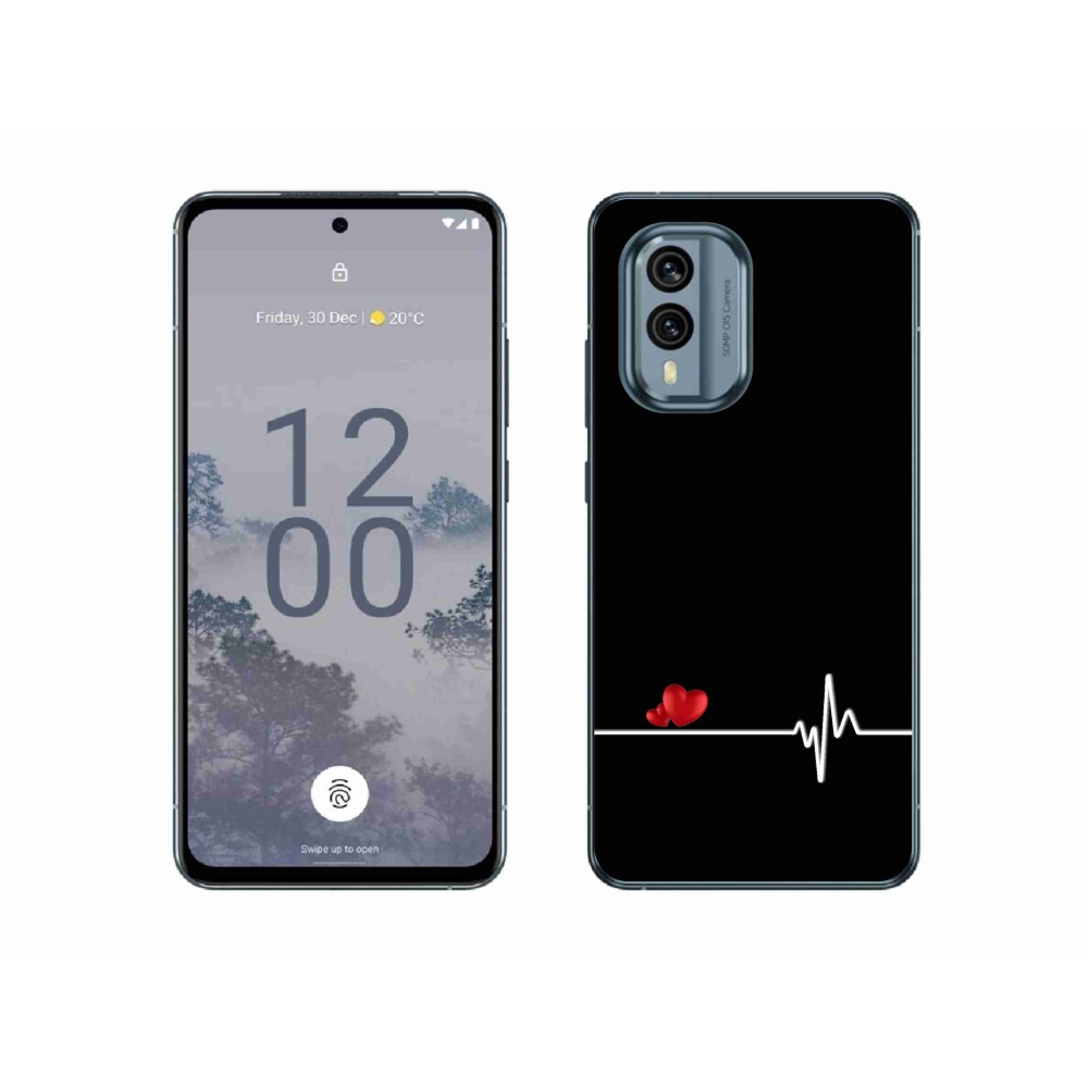 Gélový kryt mmCase na Nokia X30 5G - srdce a tep čierne pozadie