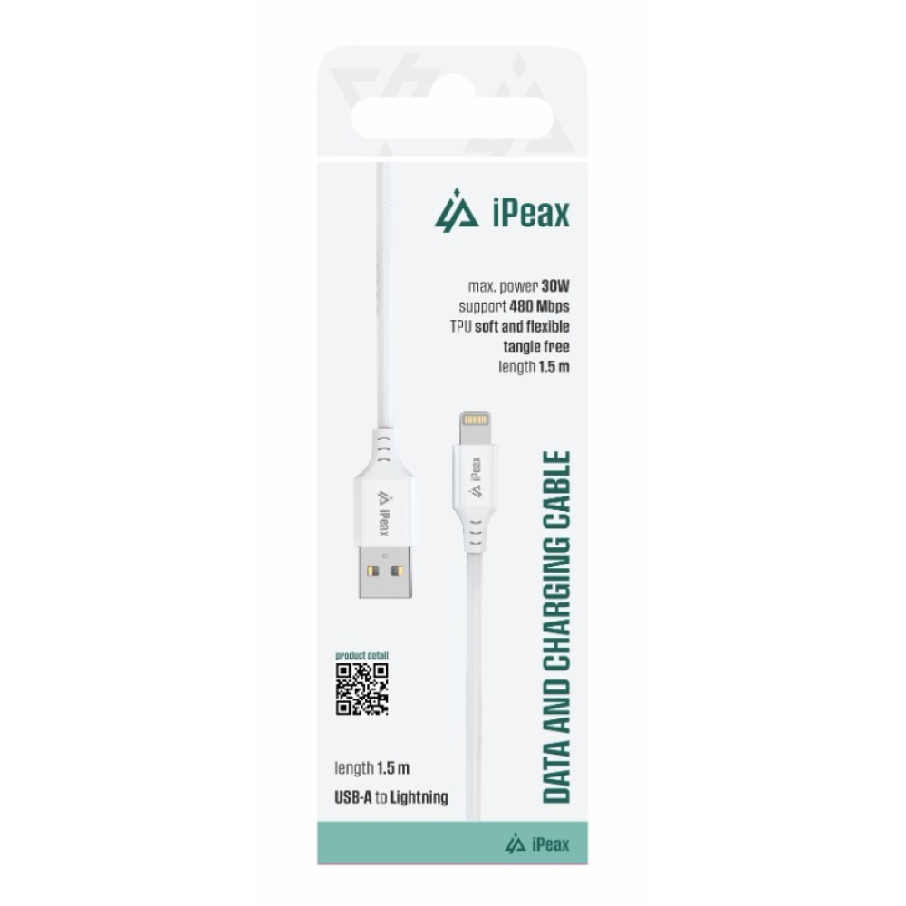 iPEAX TPU kábel USB-A / lightning 1,5 m, USB 2.0 - biely