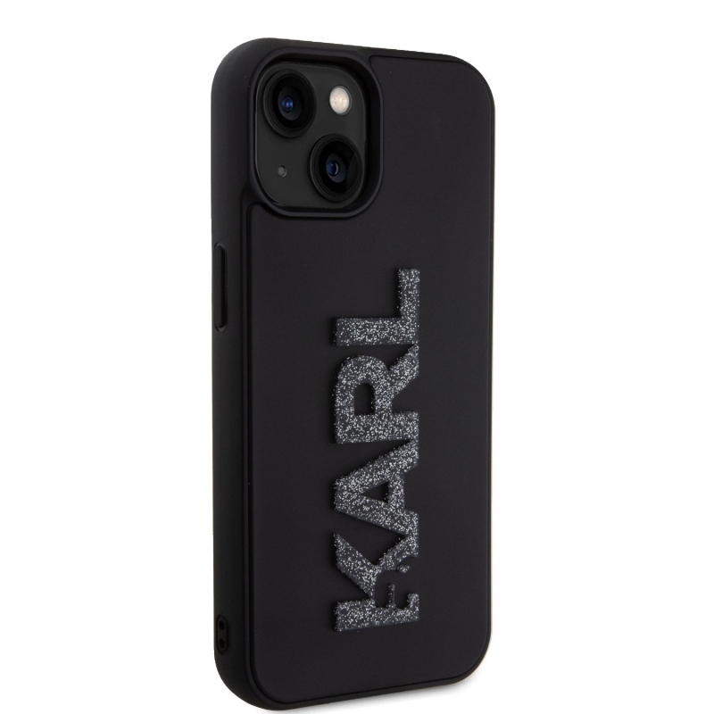 Karl Lagerfeld 3D Rubber Glitter Logo Karl Zadný Kryt pre iPhone 15 Black