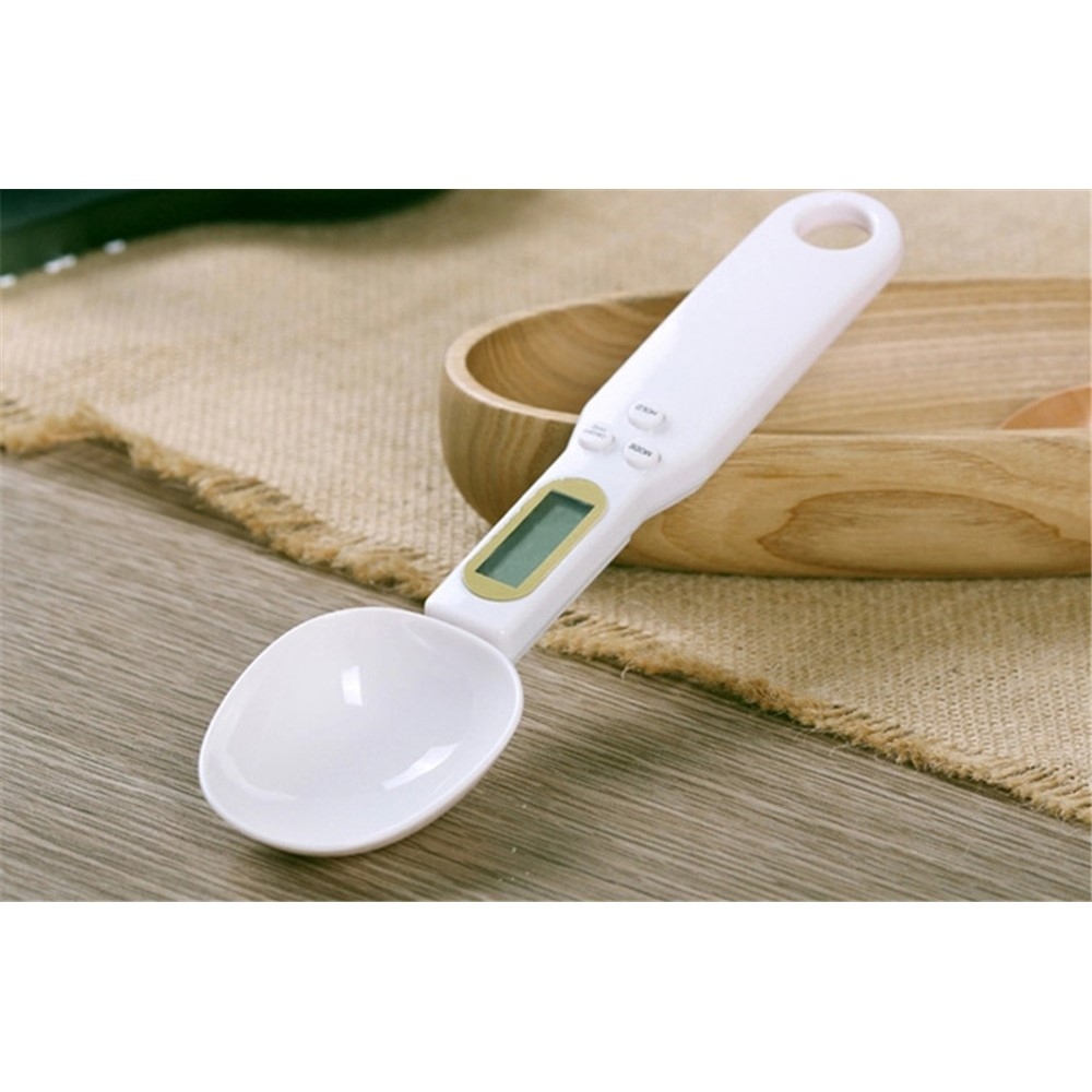 Odmerná elektronická lyžica s displejom na váženie do 500 g - biela